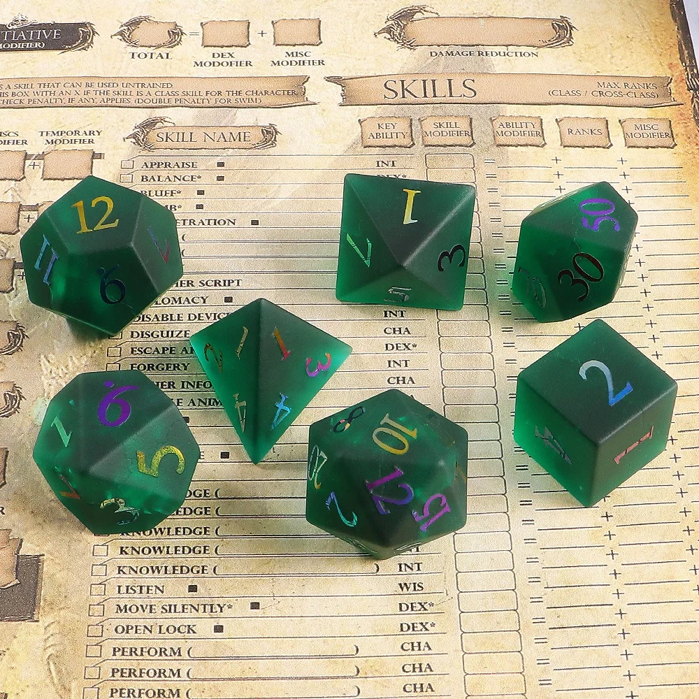 DND кубики оптом матовые темно-зеленые D & драгоценные камни многогранные игровые кости набор для или RPG