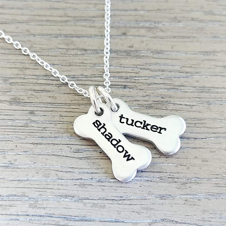 Custom Dog Bone Memorial Necklace Personalized Names Pet Jewelry Puppy Animal Pendant Handmade Products For Dog Lovers