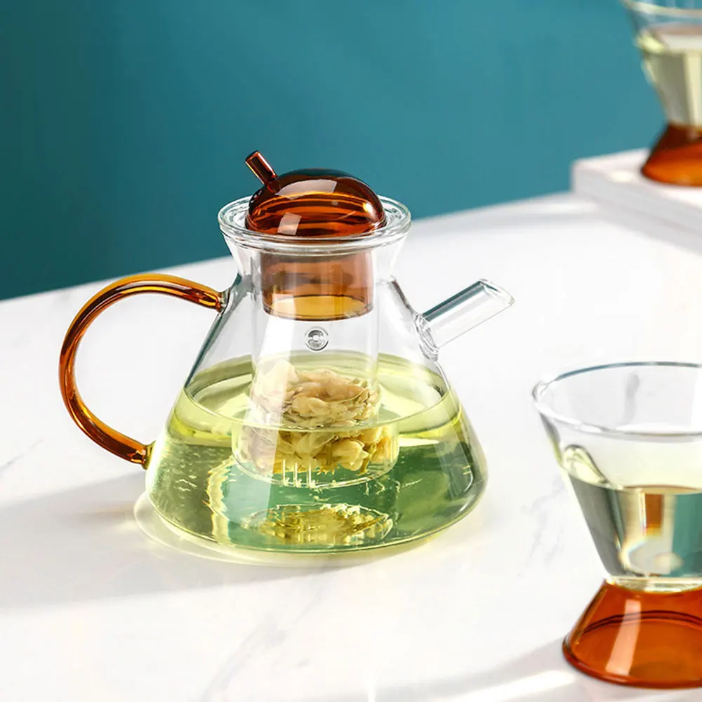 High Borosilicate Teapot Coffee Pot Set Danish Amber Teapot with colorful handle and lid