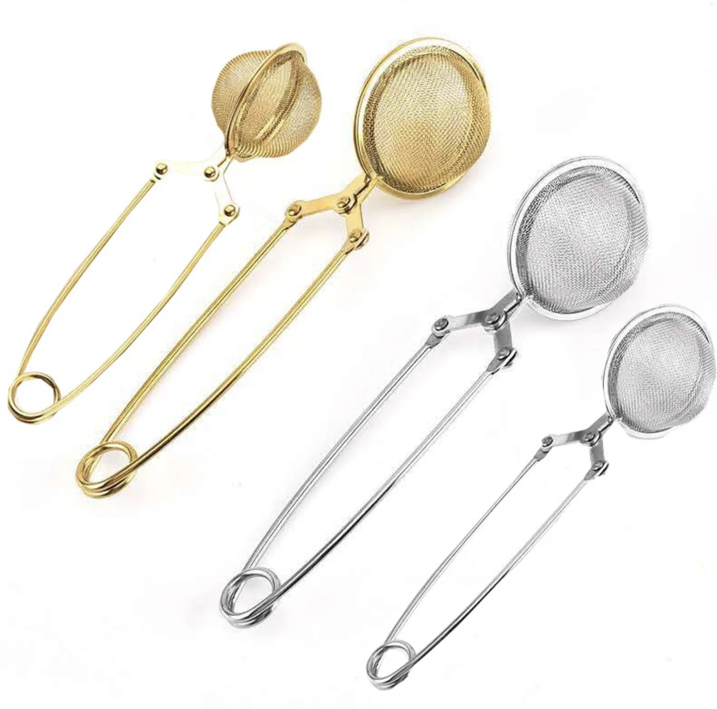 Stocked Gold Tea Infuser Ball Set Reusable Food Grade Mesh Infuser with Long Handle Pushing Tea Coffee Filter Portable Utensils