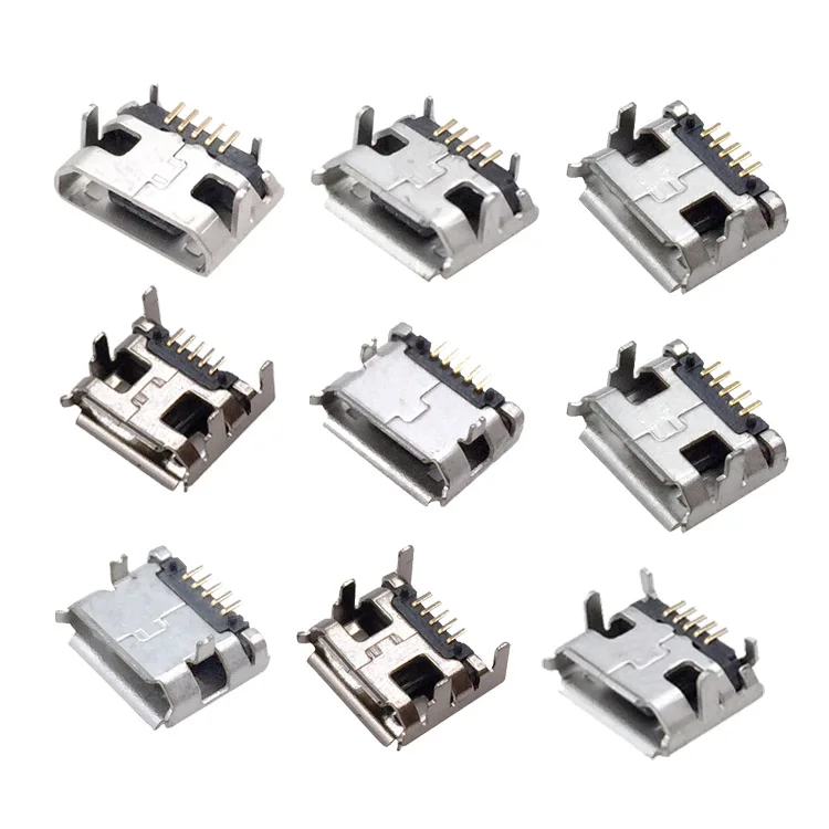 Female 5Pin Micro Usb Pcb Jack Charger Smt 2 5 Pin Heavy Plate Sinks 1.2Mm Smd Type B Male Head Vertical Micro Usb Connector