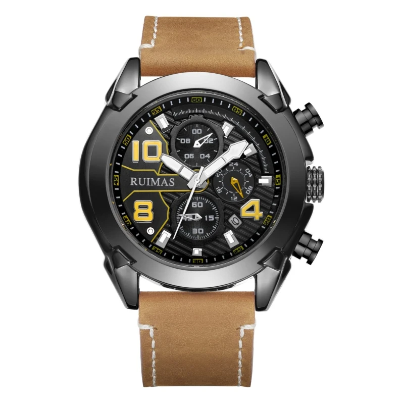 Часы Reloj Ruimas роскошные качественные мужские модные черные наручные часы с кожаным ремешком оптовая продажа светящиеся navy force