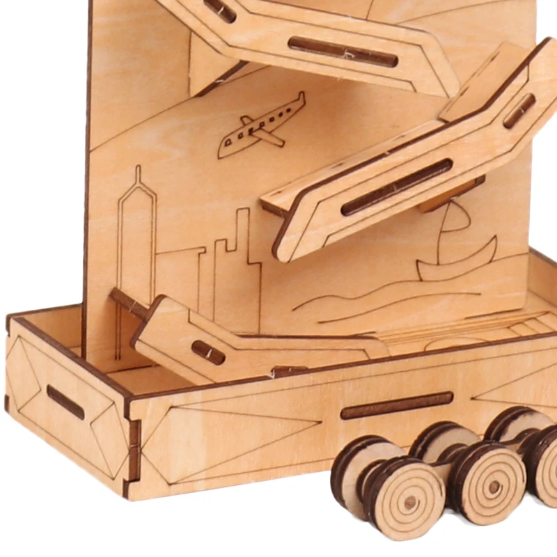 Wooden 3D Space Capsule Educational toy Ramp Slider Ladder gliding Car assembled Building Blocks series toys