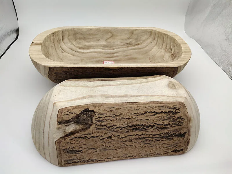
Amazon Long Oval Paulownia wood tray with bark wood plant pot container wood tray 