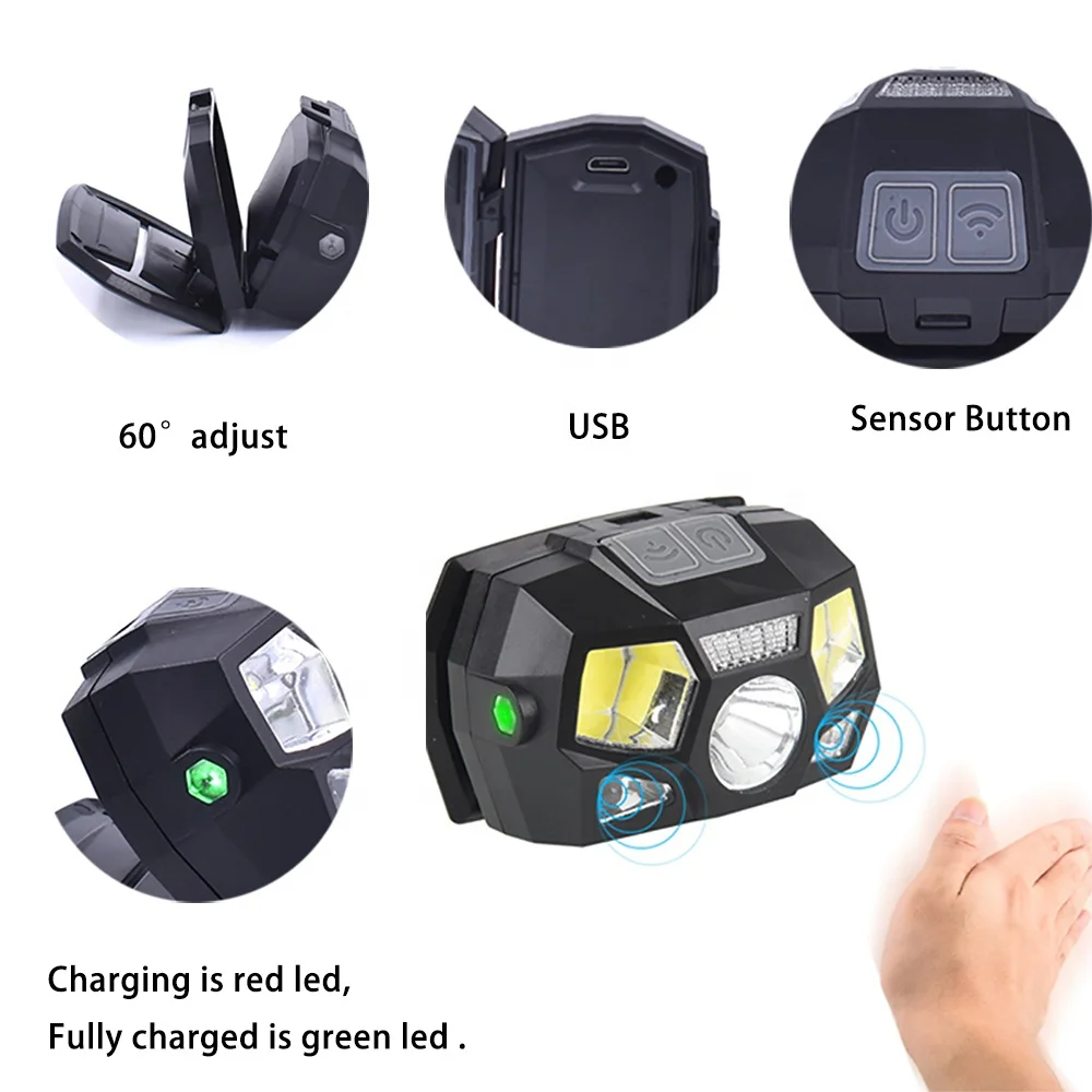 Emergency work lights motion sensor USB 1000 lumen rechargeable led headlight headlamp for camping, hiking, fishing, hunting