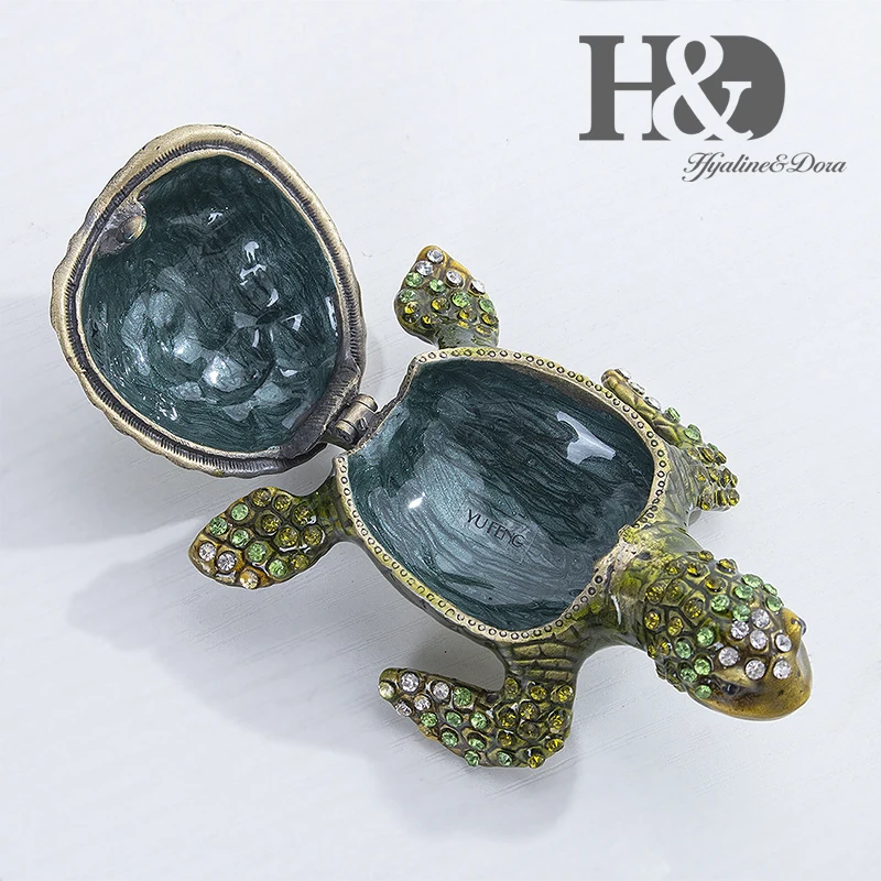 H&D Green Turtle Ring Holder Hinged Trinket Boxes for Gifts Jewelry Boxes Organizer Holder Animal Decoration Gift