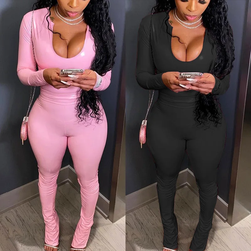  MD-2021012202 2021 Spring New Arrival Women Stacked Joggers Ladies Leggings Tracksuit Two Piece Pants Set Long