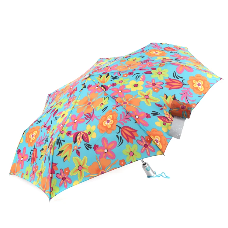 strong automatic portable custom made summer floral design with ferrule flower umbrella
