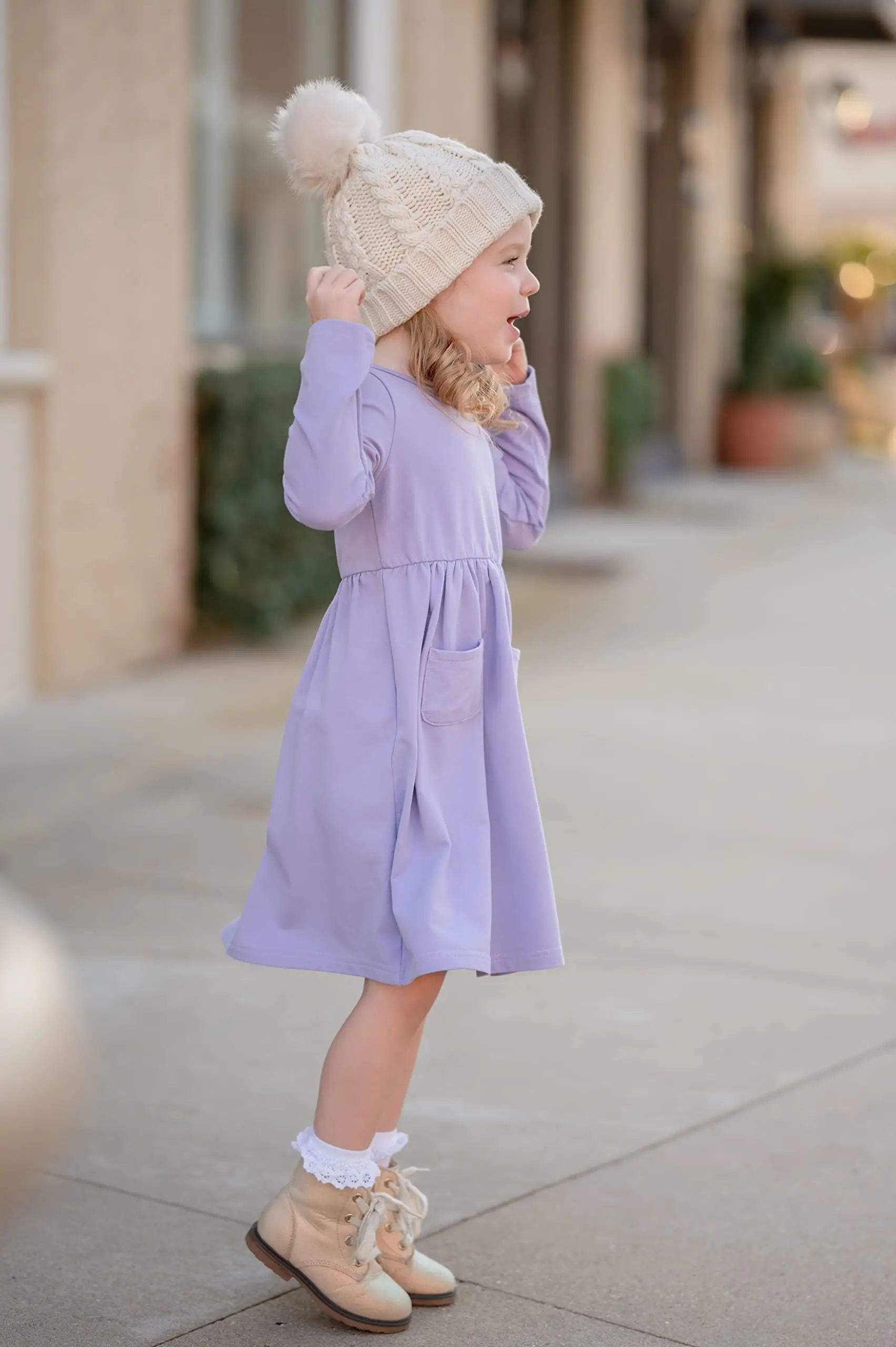 Solid Color Casual Skater Pocket daily dresses for girls simple 3 year girl baby birthday dress long sleeve girls new dresses