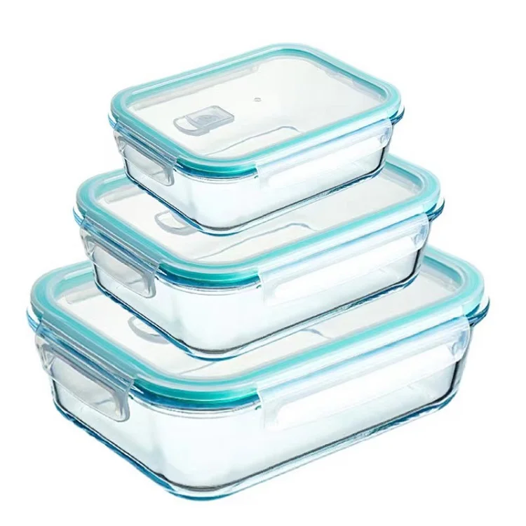 High Borosilicate Glass Lunch Box Set With Airtight Lock Lids Reusable Takeaway Food Meal Prep Containers