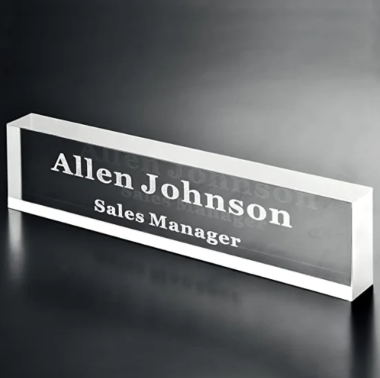 Office Desk Name Plate Customized Printed on Premium Clear Acrylic Glass Block Unique Designer Name Plates for Desks Accessories