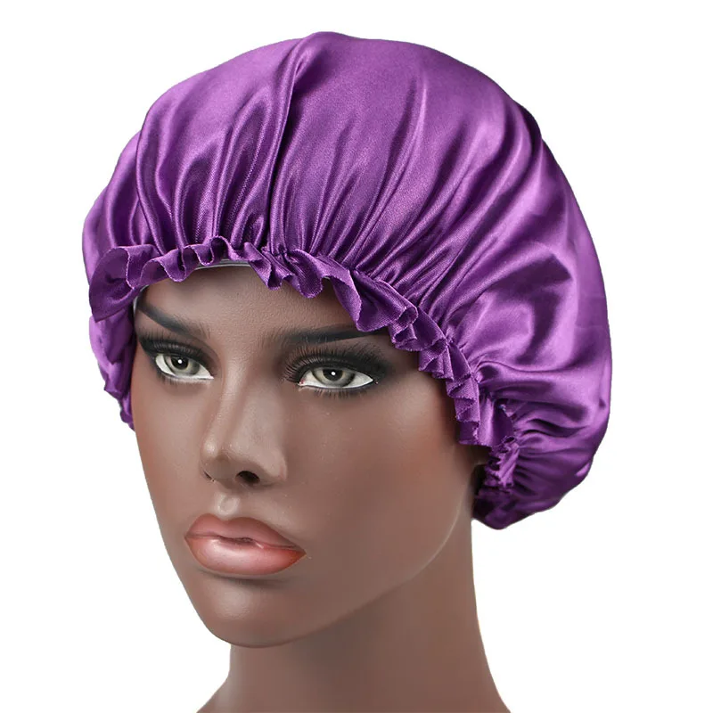 D2331 Women Ladies Satin Sleep Hat Hair Care Bonnet Adjustable Sleeping Hats Satin Nightcap
