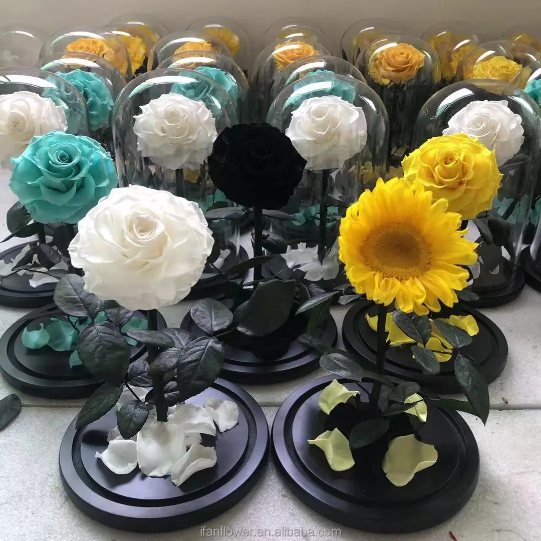 Decorative flowers or dried flowers & real roses in Glass-Factory direct supply or wholesales for Christmas gifts