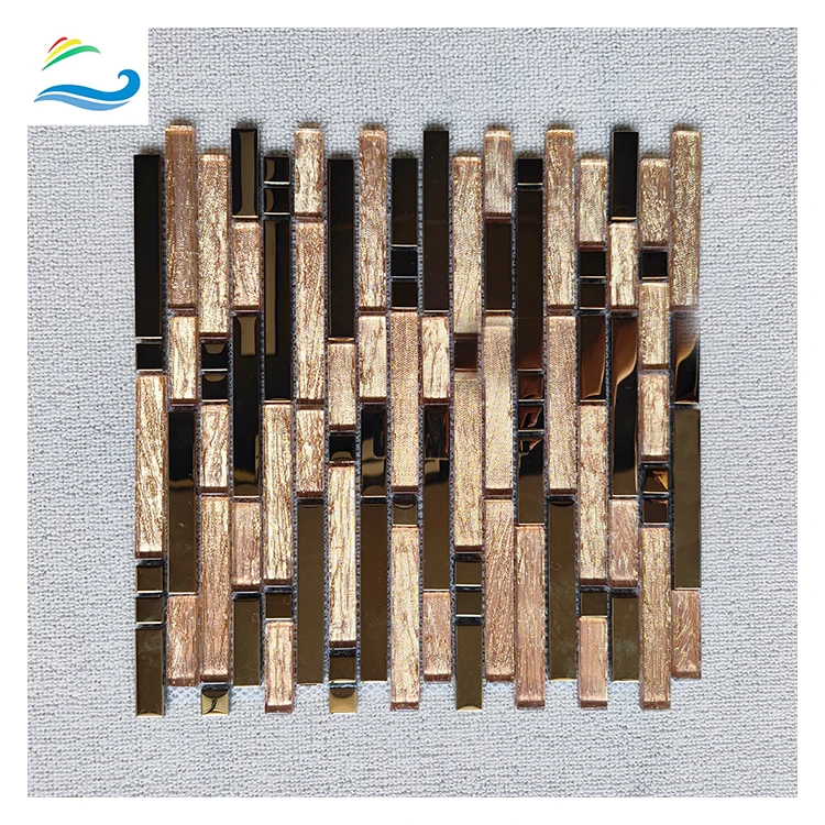 298x304mm High glossy Golden joint rectangle metallic surface glossy low absorption bathroom floor mosaic