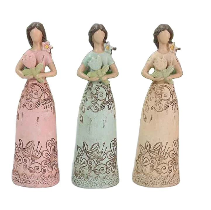 Customized Angel Statue Resin Figure With Flower Angel Home  Decor Beautiful Angel Resin Figure