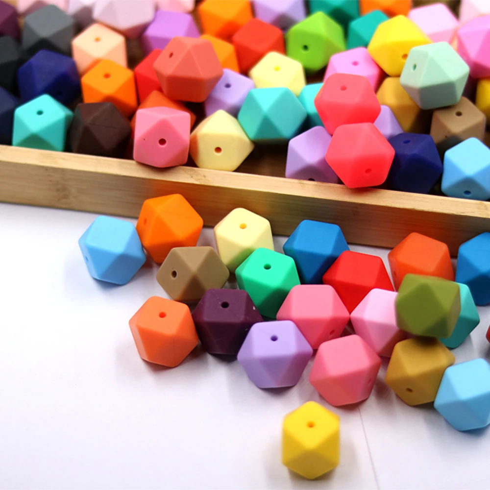 Wholesale customizable loose hexagon 19mm soft food grade silicone beads
