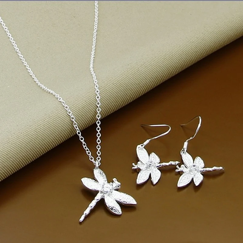 New Trendy 925 Sterling Silver Jewelry Sets Simple Fashion Insect Moon Round Ball Necklace Earrings For Woman