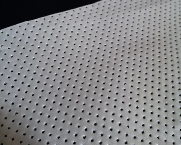 lightweight 100% polyester light-reflecting coated mesh reflective regular punch non stretch elastic silver punched hole fabric
