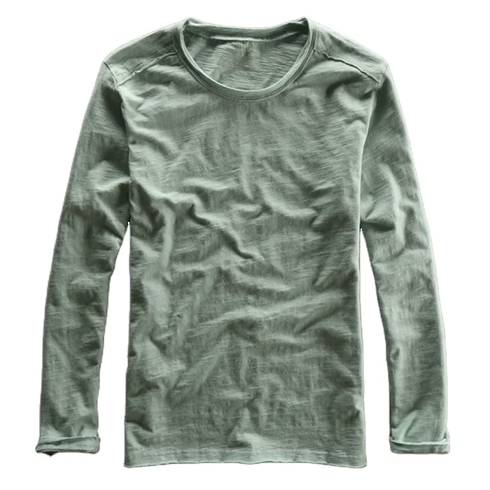 wholesale  custom eco textile 100% linen long sleeve t shirt soft blank linen t shirt for men