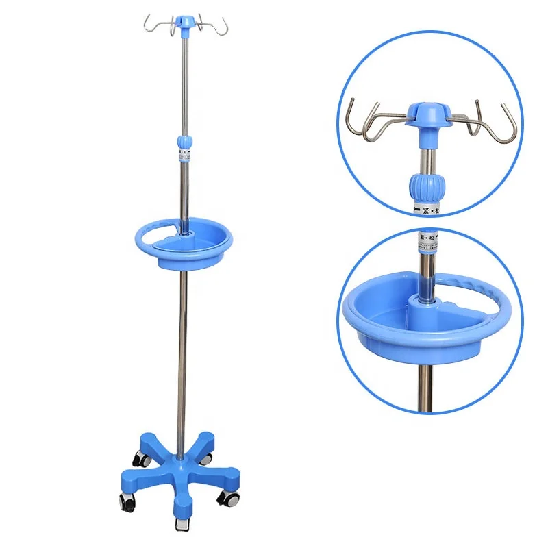 Hospital Furniture IV Pole Medical Infusion Stand Height adjustable IV Drip Stand 5 Legs Stainless Steel Metal Frame Origin