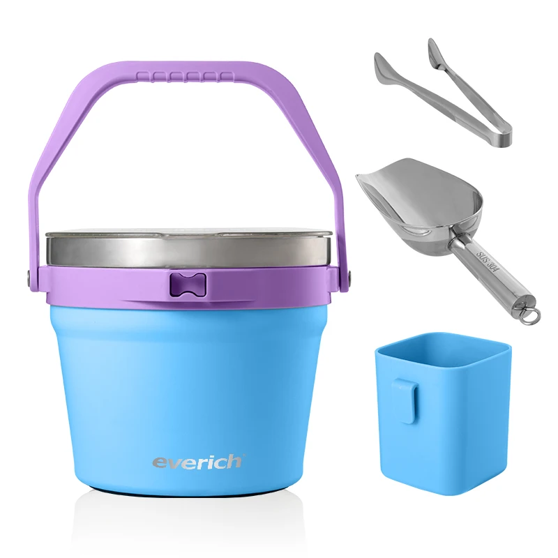 7L Stainless Steel Ice Bucket: Cooler with Lid and Storage Compartment