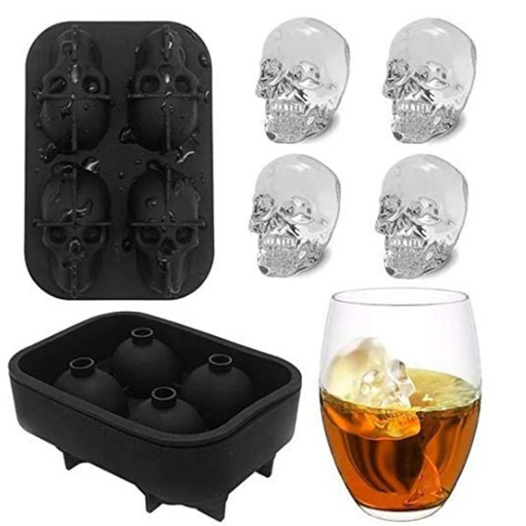 silicone skull  ice cube  mold Hot sales silicon ice block mould  creative 3D Fashion skull ice ball mold