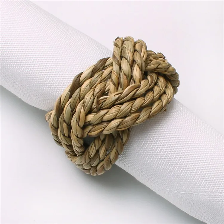 Handmade Rustic Water Hyacinth Woven Napkin Ring Decorative Dining Hemp Napkin Holders for Wedding Party Christmas Table