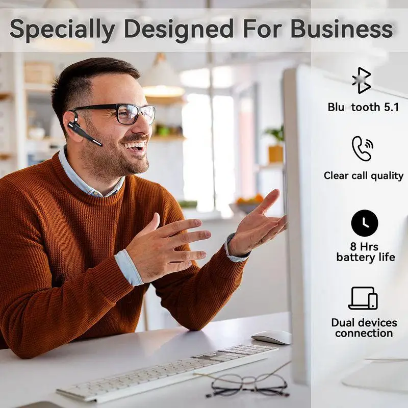 YYK-525 Single Ear Headset Wireless Ear Hook Earpiece Hands-Free HD Call Headphone Earphone with Mic for Driving Business Office