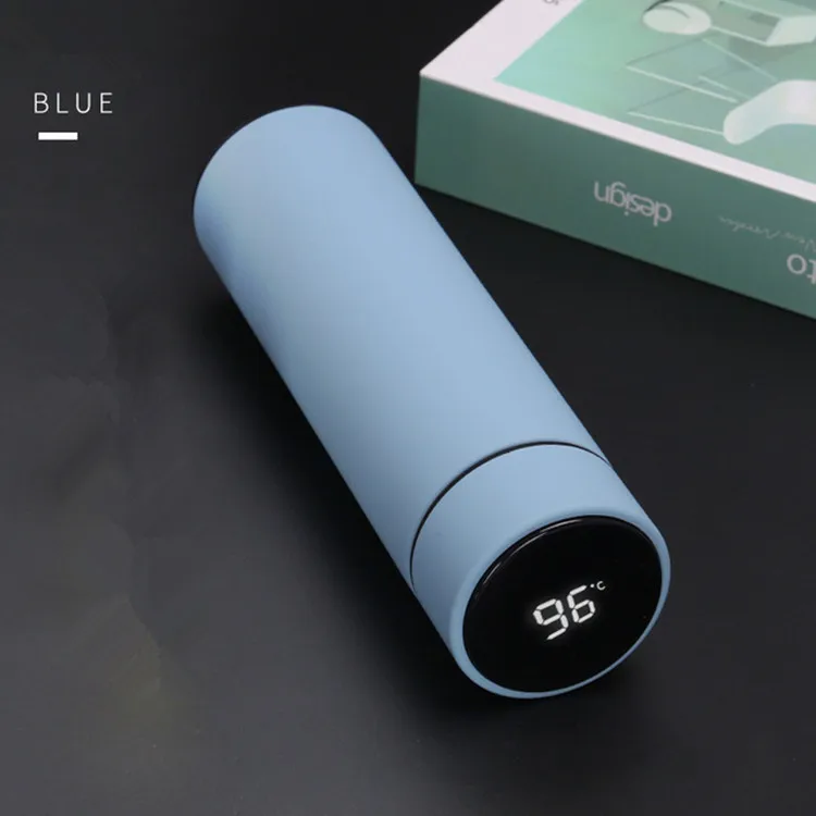 2020 new straight body temperature measuring cup, fashion office business thermos, stainless steel smart thermos