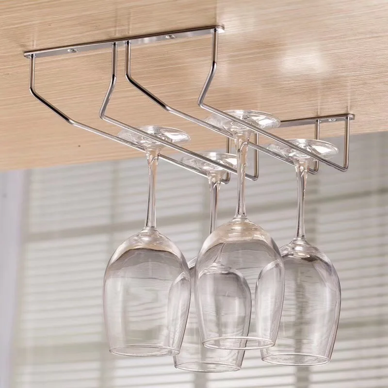Under Cabinet Hanging Wine Glass Holder Racks Rustproof Stainless Steel Wine Racks