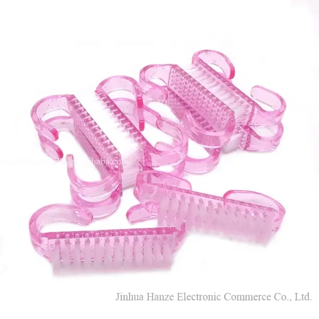 Hot Sale Pink Cleansing Pedicure Manicure Cleaning Cleaner Fingernail Nails Dust Brushes Handle Grip Nail Brush