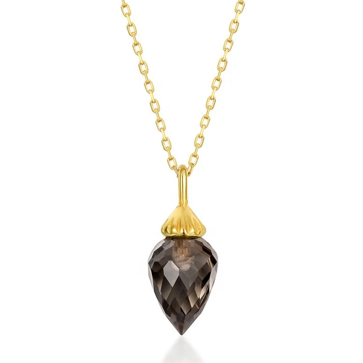 925 Sterling Silver Smoky Quartz Pendant Jewelry Minimalist Style Clavicle Crystal Necklace