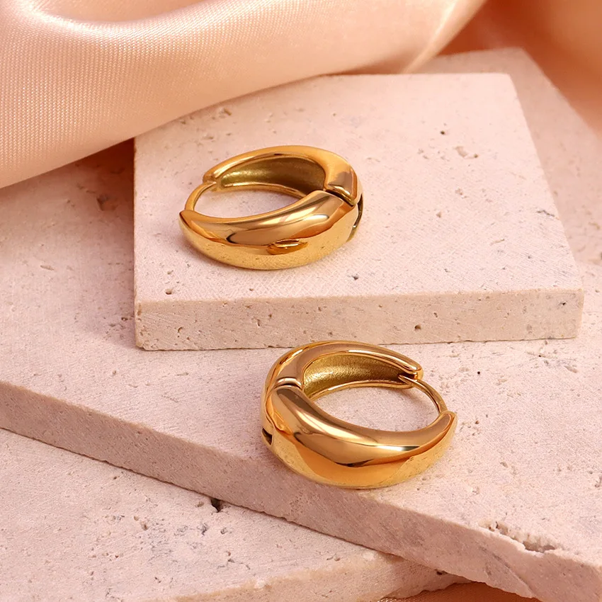 Fashion jewelry wholesale Chunky Tarnish Free 18k pvd gold plated 316l stainless steel Hoop earrings For women