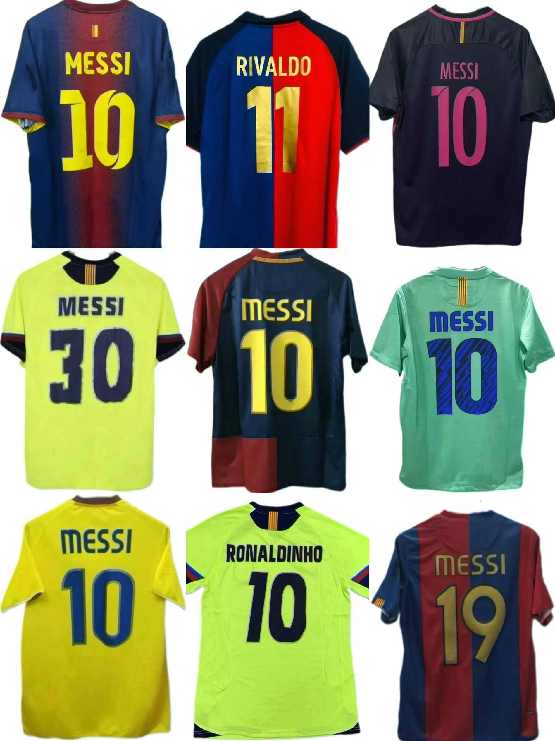 06 08 09 10 11 14 15  Barcelonaes Breathable Polyester Heat Transfer RONALDINHO Retro Version MESSIs Thailand Football Shirts