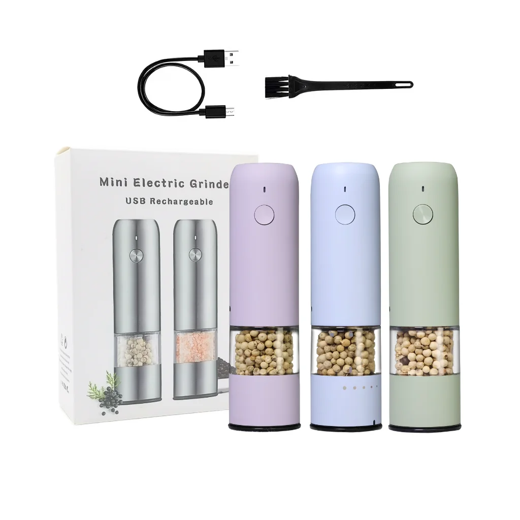 Mini Rechargeable Automatic Tiny size Pepper Grinder Set Adjustable Coarseness Pepper Mill Spice Grinder for Lightweight Gift