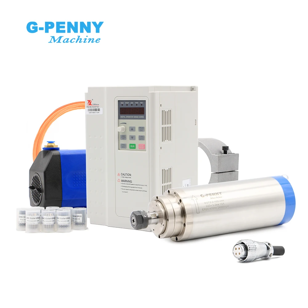 g-penny 3.2kw ER20 stone working 220v/380v spindle motor with 3.7KW Fuling Inverter water cooled spindle motor kit