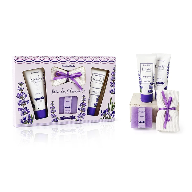 Global Wholesale Customizable Lavender series Organic Ingredient Glycerin Paper Box Bath Gift Set for Home Spa