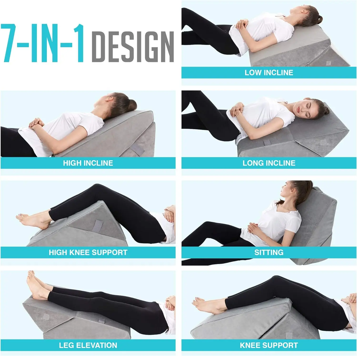 7 in 1 Incline Folding Memory Foam Adjustable Bed Wedge Pillow for Sleeping