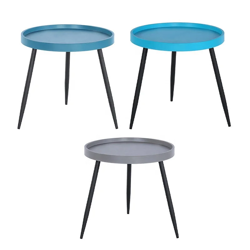 Factory Cheap Price Scandinavian Modern Plastic Side Table Tea Table For Living Room Round Tray Coffee Table With Metal Leg