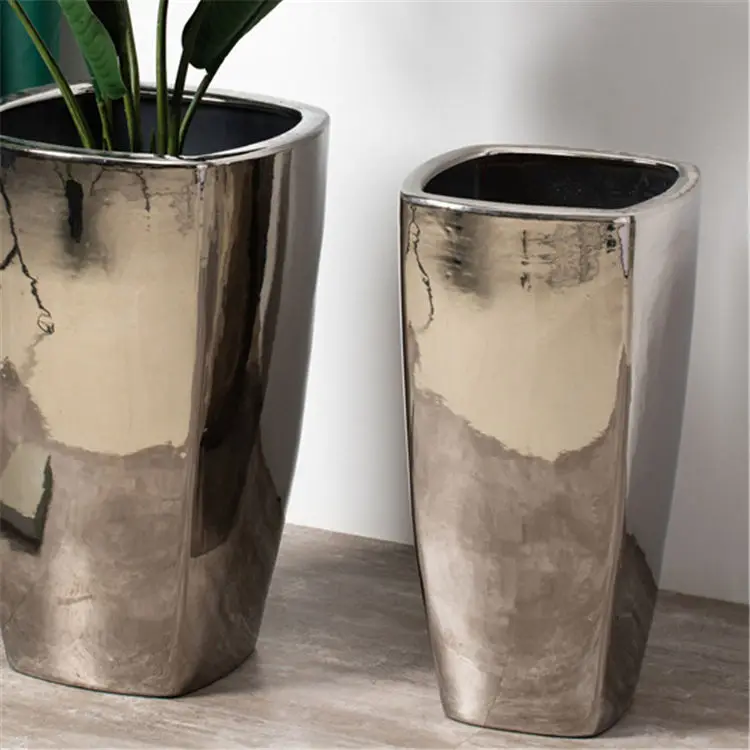Sets 3 Factory custom sliver tall ceramic planter pots garden indoor outdoor decoration large flower pot