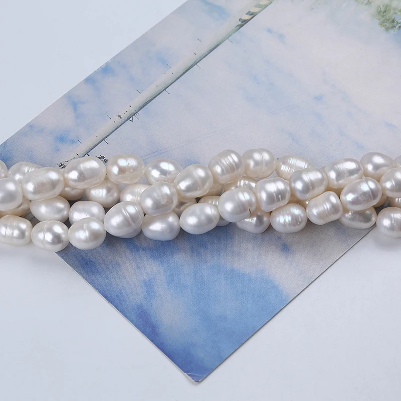 Hot Sale Natural Pearls White 8-9mm Rice Pearls Freshwater Pearl Strings Wholesale
