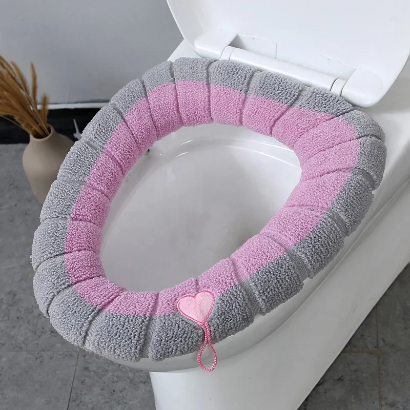 Winter Warm Toilet Seat Cover Mat Bathroom Toilet Pad Cushion With Handle Thicker Soft Washable Closestool Toilet Seat Cover