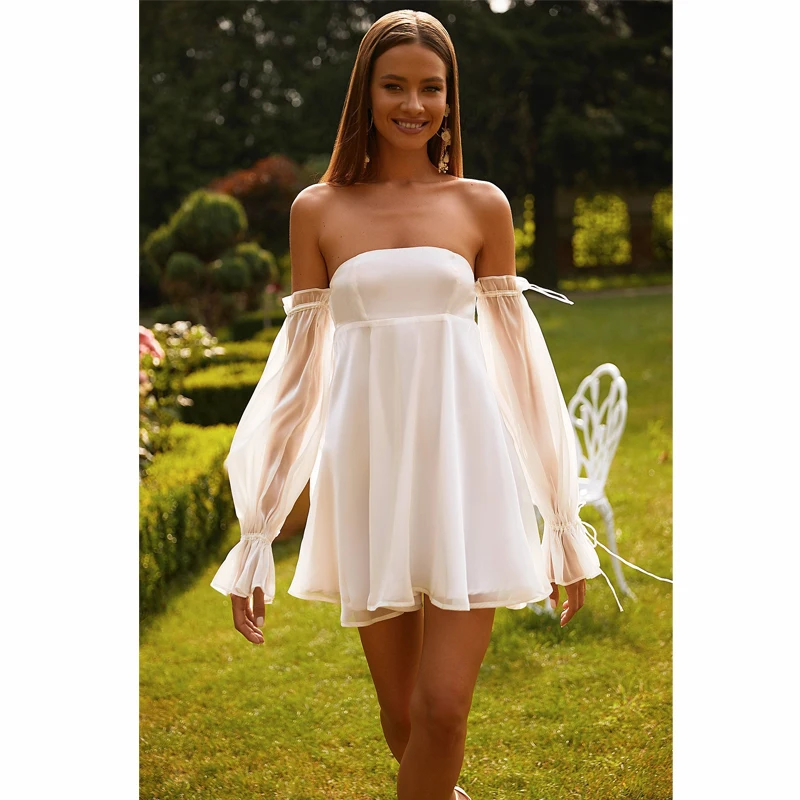 Повседневное белое шелковое платье из органзы с открытой спиной привлекательное Романтичное мини-платье Сексуальная Клубная одежда Короткие вечерние платья