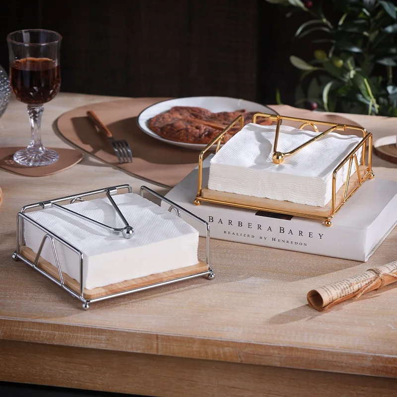 Kitchen & Tabletop Fancy Home Decoration Desktop Wood Metal Napkin square paper towel holder