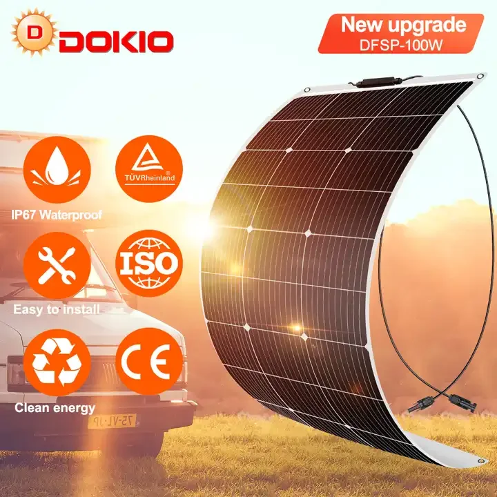 Dokio100w 200w 300w 1000w flexible solar panels waterproof 12v charger for Boat Car RV Camping Outdoor Travel roof Home