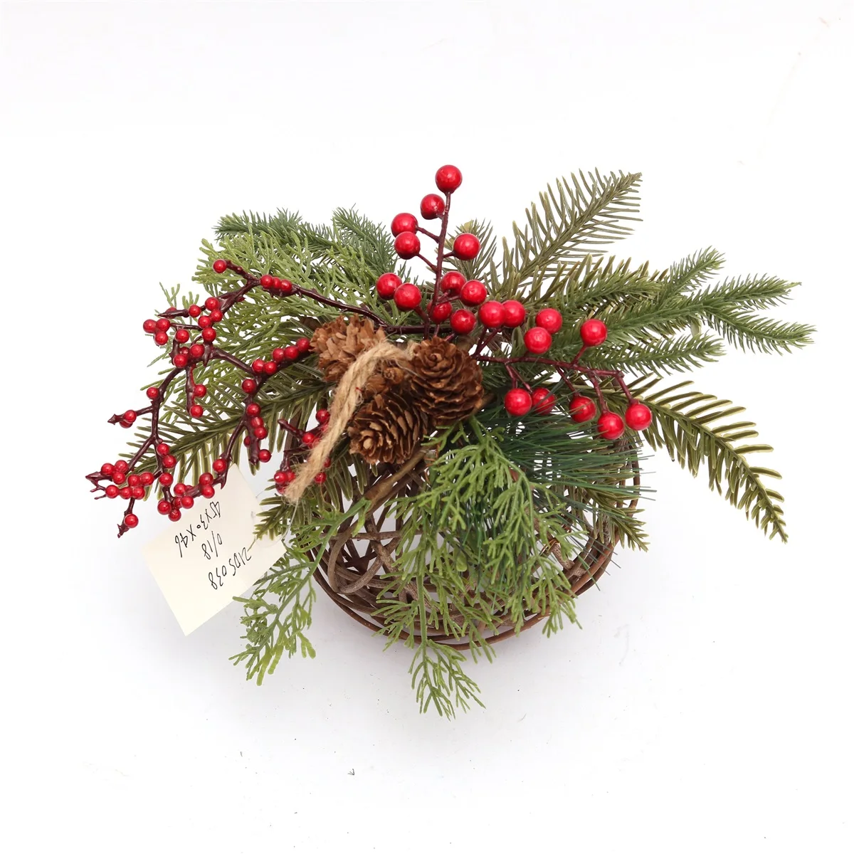 Christmas Decoration garland printed snow with red mushroom and pine cone artificial wreath