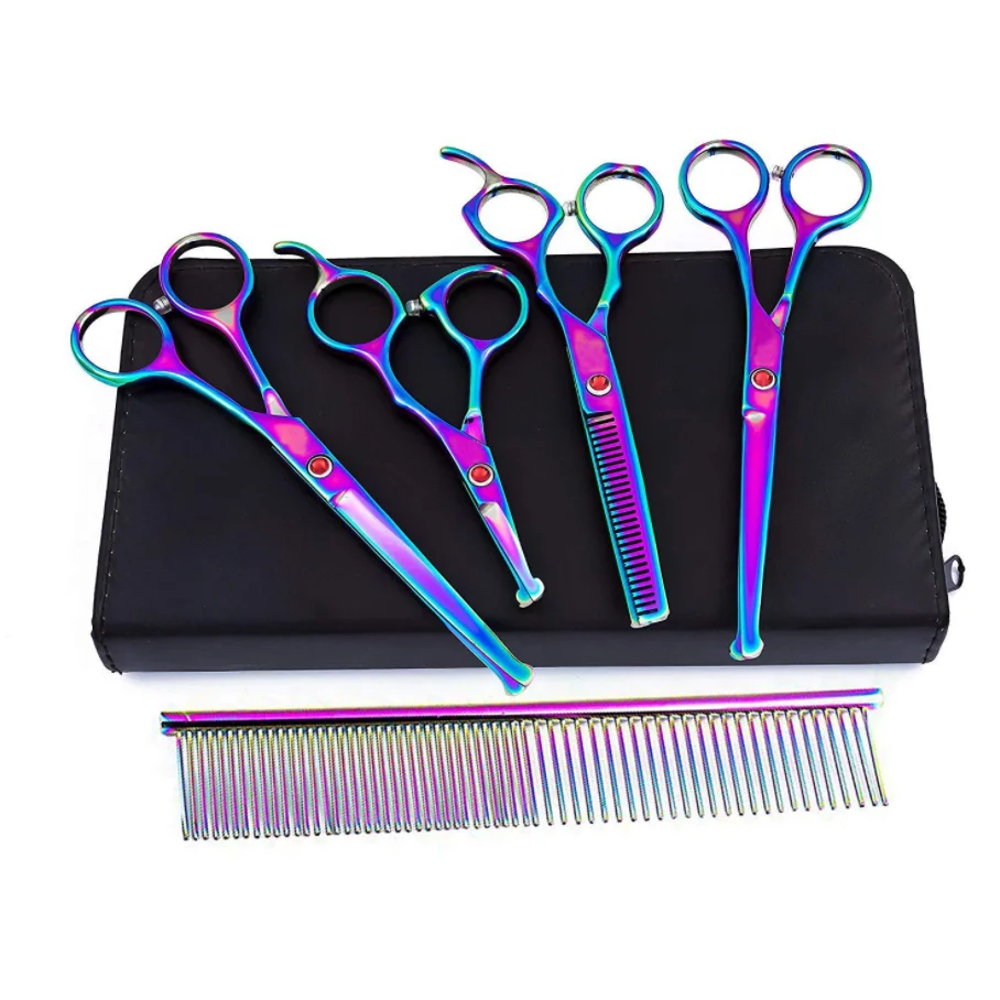 
 Набор Профессиональных Ножниц Для Ухода За собаками с безопасным круглым наконечником, набор для стрижки домашних животных-филировка, прямые, изогнутые акции и расческа  