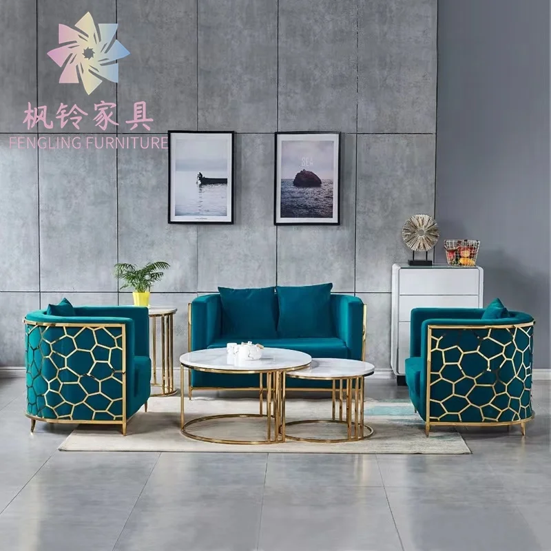 Popular Classic Italian Design High Quality Metal Stainless Steel Leather Velvet Sofa SF018