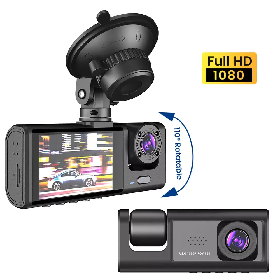 Car Dvr Dashcam Three Lens 3 Channel Camera Rear Vision Fhd 1080p 2 Inch Auto Video Recorder