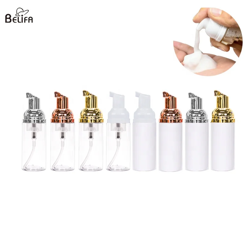Custom silver rose gold 50ml 60ml empty clear white plastic soap dispenser lash facial cleanser cleansing foam pump bottle